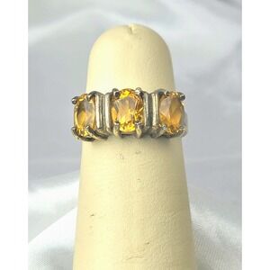 Timeless Three-stone ring featuring Yellow Citrine gemstones 925 Size:5.5. 142